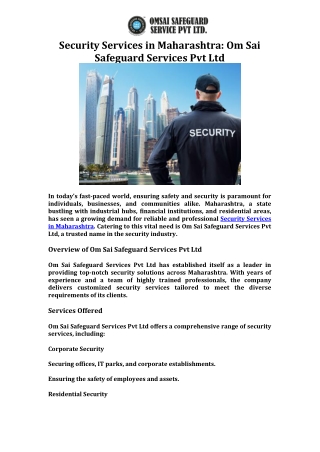 Security Services in Maharashtra Om Sai Safeguard Services Pvt Ltd