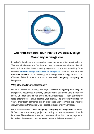 Channel Softech Your Trusted Website Design Company in Bangalore