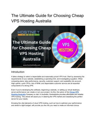 The Ultimate Guide for choosing Affordable & Reliable VPS Hosting in Australia