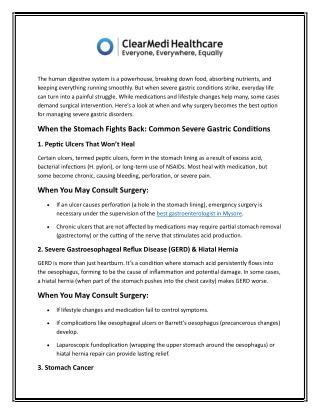 Managing Severe Gastric Conditions When Surgery Becomes Necessary