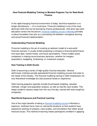 How Financial Modeling Course Prepares You for Real-World Finance