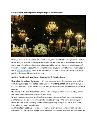 Banquet Hall & Wedding Decor at Shyam Bagh — What to Expect