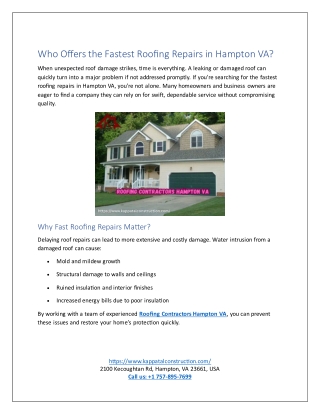 Who Offers the Fastest Roofing Repairs in Hampton VA