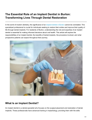 The Essential Role of an Implant Dentist in Burton Transforming Lives Through Dental Restoration