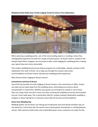 Wedding Parties Made Easy: Onsite Lodging Trends for Stress-Free Celebrations