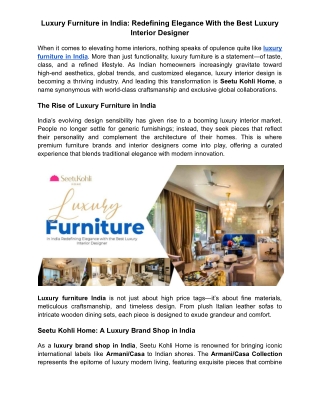 Luxury Furniture in India: Redefining Elegance With the Best Luxury Interior Des