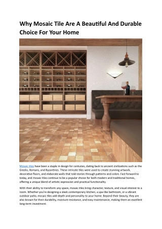 why mosaic tile are a beautiful and durable