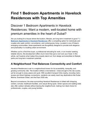 Explore living with 1 Bedroom Apartments in Havelock Residences