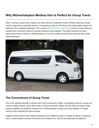Why Wolverhampton Minibus Hire Is Perfect for Group Travel