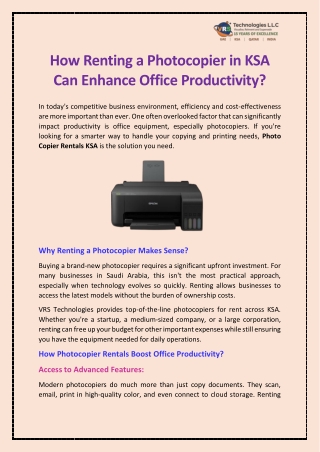 How Renting a Photocopier in KSA Can Enhance Office Productivity?