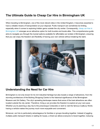 The Ultimate Guide to Cheap Car Hire in Birmingham UK