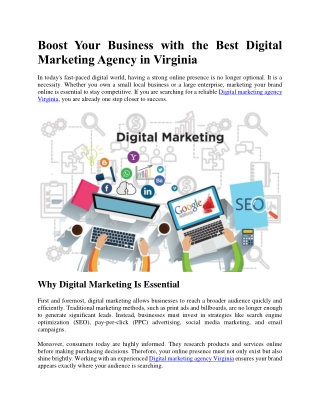 Boost Your Business with the Best Digital Marketing Agency in Virginia