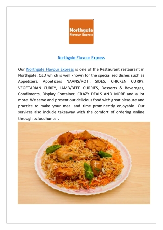 Northgate Flavour Express Restaurant Menu |Order Online Now