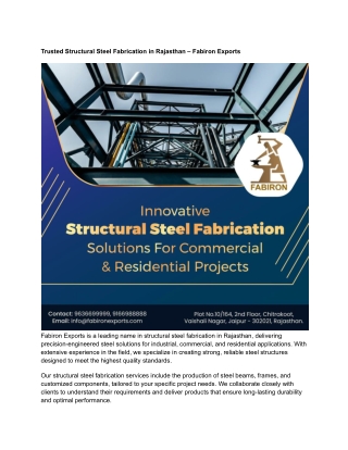 Trusted Structural Steel Fabrication in Rajasthan – Fabiron Exports
