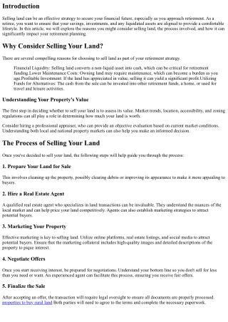 Sell Land for Retirement: Planning Your Future