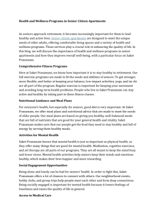 Health and Wellness Programs in Senior Citizen Apartments