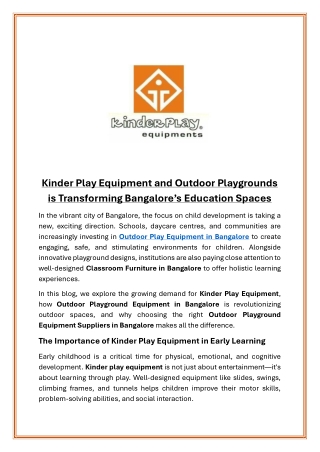 Kinder Play Equipment and Outdoor Playgrounds is Transforming Bangalore’s Education Spaces