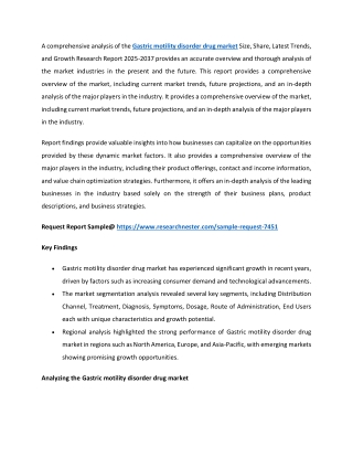 Gastric Motility Disorder Drug Market 2025 Future Growth Challenges for 2037