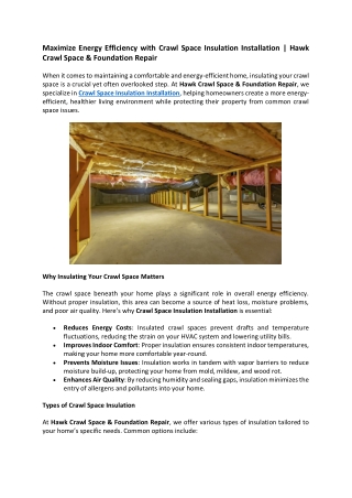 Maximize Energy Efficiency with Crawl Space Insulation Installation - Hawk Crawl Space & Foundation Repair