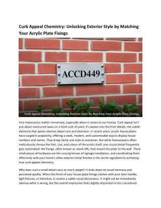 Curb Appeal Chemistry_ Unlocking Exterior Style by Matching Your Acrylic Plate Fixings