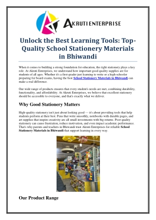 Reliable School Stationery Materials in Bhiwandi – Shop at Akruti Enterprises