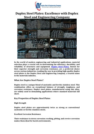 Duplex Steel Plates Excellence with Duplex Steel and Engineering Company