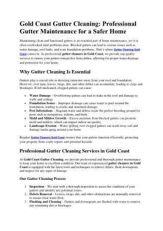 Gold Coast Gutter Cleaning: Professional Gutter Maintenance for a Safer Home