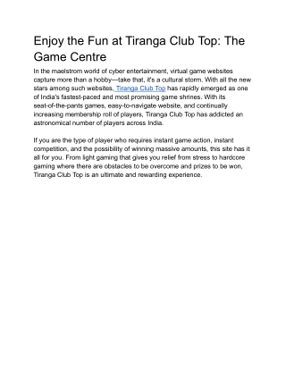 Enjoy the Fun at Tiranga Club Top_ The Game Centre