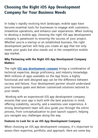 Choosing the Right iOS App Development Company for Your Business Needs