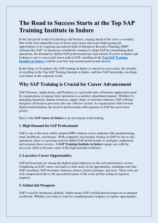 The Road to Success Starts at the Top SAP Training Institute in Indore