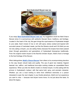 Best Hyderabadi Biryani near me | Abidi's Virsa-e Deccan