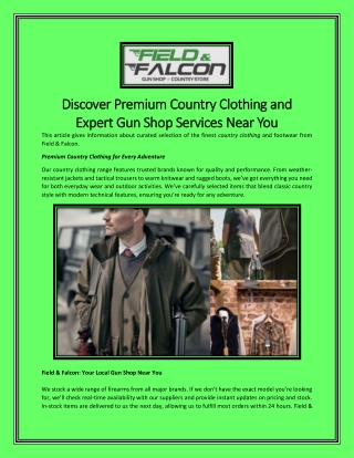 Discover Premium Country Clothing and Expert Gun Shop Services Near You