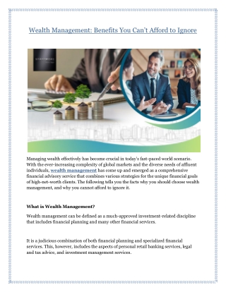 Wealth Management: Benefits You Can’t Afford to Ignore