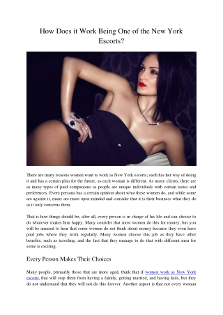How Does it Work Being One of the New York Escorts?