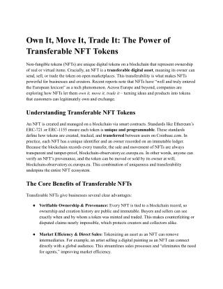 Own It, Move It, Trade It: The Power of Transferable NFT Tokens