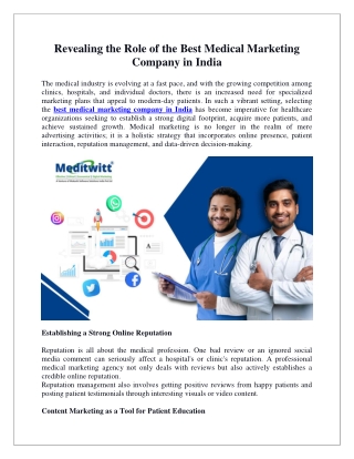 Revealing the Role of the Best Medical Marketing Company in India