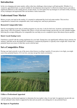 Top Strategies to Sell Land Quickly