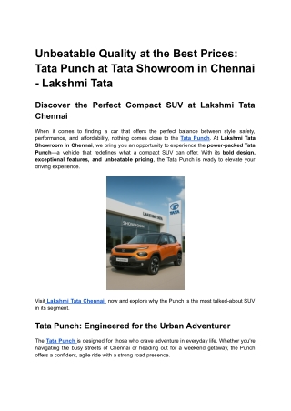 Unbeatable Quality at the Best Prices_ Tata Punch at Tata Showroom in Chennai - Lakshmi Tata