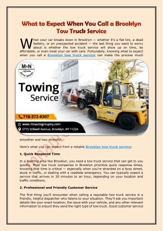 What to Expect When You Call a Brooklyn Tow Truck Service