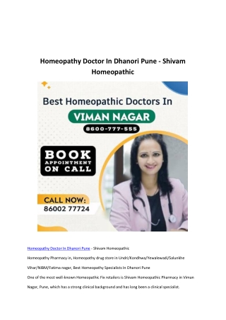 Homeopathy Doctor In Dhanori Pune - Shivam Homeopathic
