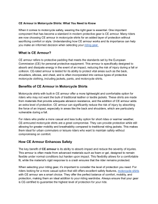 CE Armour in Motorcycle Shirts_ What You Need to Know