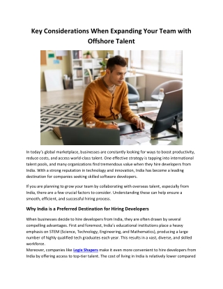 Key Considerations When Expanding Your Team with Offshore Talent