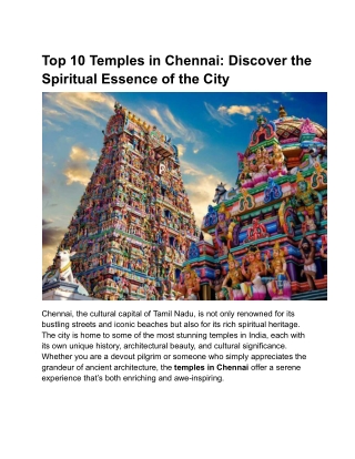 Top 10 Temples in Chennai: Discover the Spiritual Essence of the City
