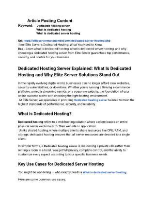 Elite Server's Dedicated Hosting_ What You Need to Know