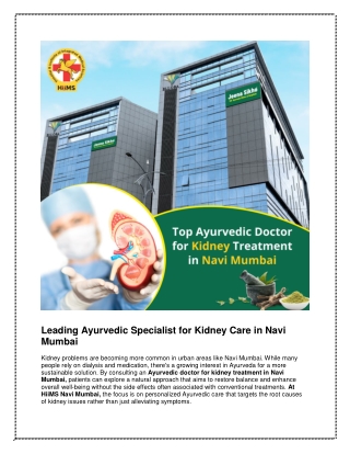 Leading Ayurvedic Specialist for Kidney Care in Navi Mumbai