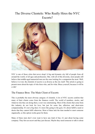 The Diverse Clientele: Who Really Hires the NYC Escorts?