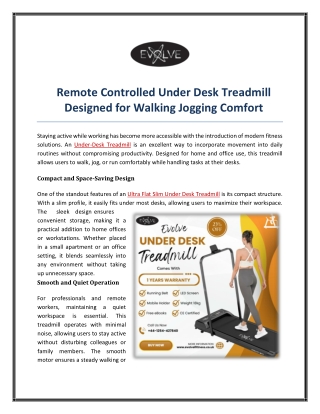 remote controlled under desk treadmill designed