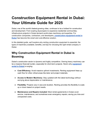 Construction Equipment rental in Dubai