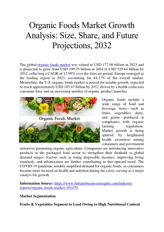 Organic Foods Market Evaluation: Size, Share, and Growth Trends, 2032