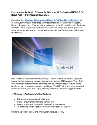 Purchase the Authentic Software for Windows 10 Professional USB 3